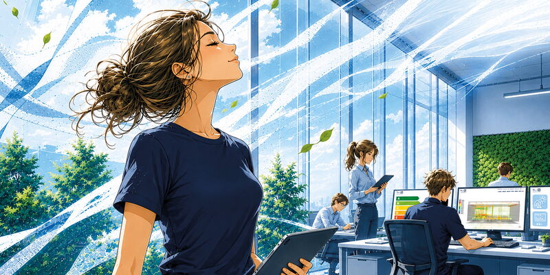 ein Manga-Bild zeigt saubere Luft am Arbeitsplatz und in der Natur - Saubere und gesunde Luft für ALLE - Dresdner Kolloquium zur Luftreinhaltung - neue Filtertechnologien