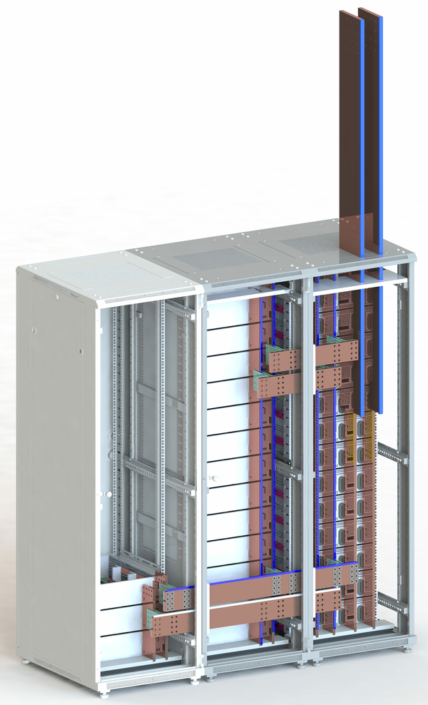 (schematically) power supply in three control cabinets with output busbar