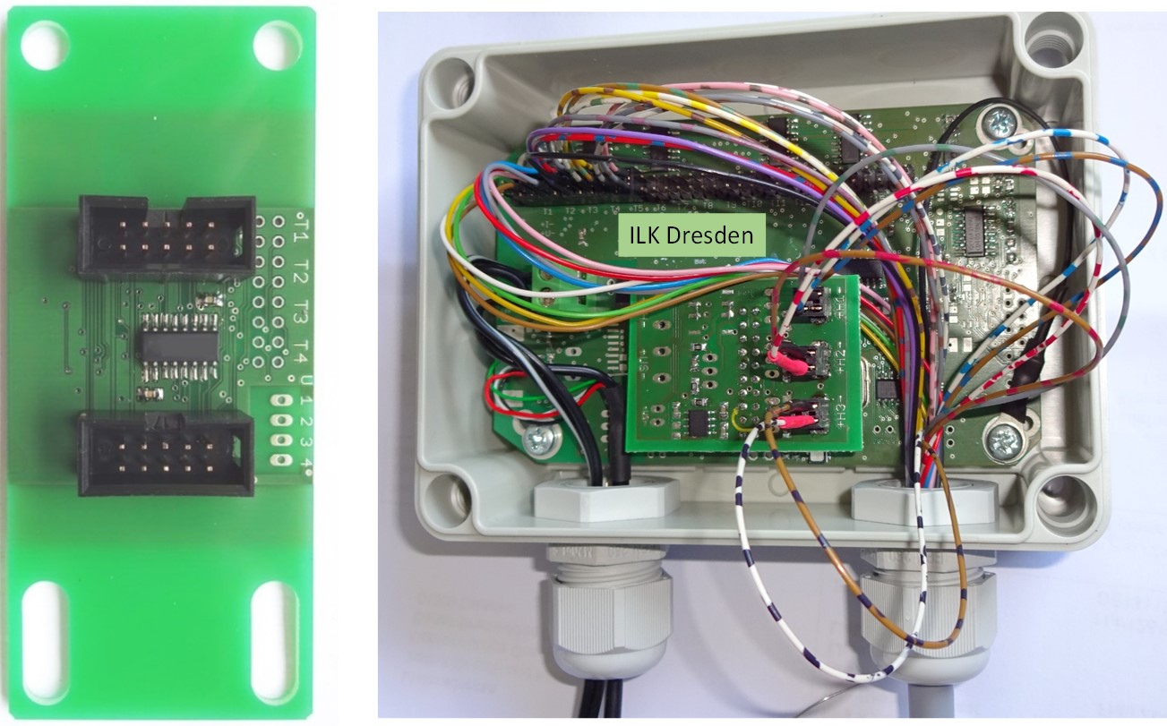 Figure 1: Cold multiplexer (left) and multifunction module with temperature controller, pressure measurement and heater control (right)