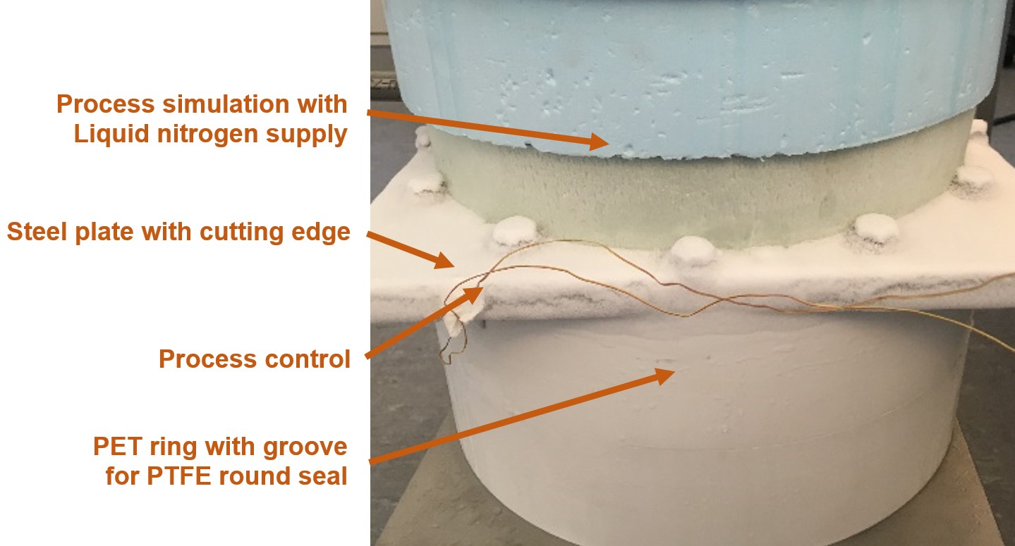 Example of an examined connection between two materials (steel and PET) using a cutting edge at -90 ° C